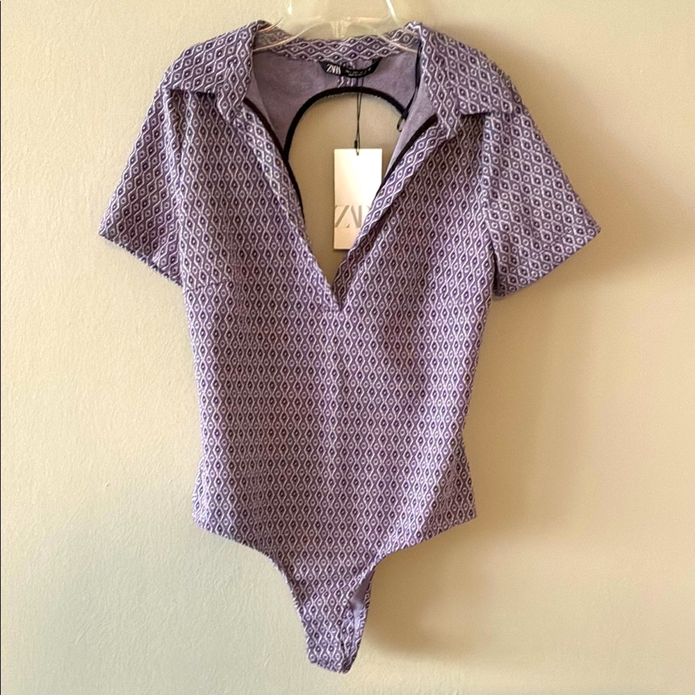 Zara Bodysuit Top Open Back Lavender Purple SZ L NWT
